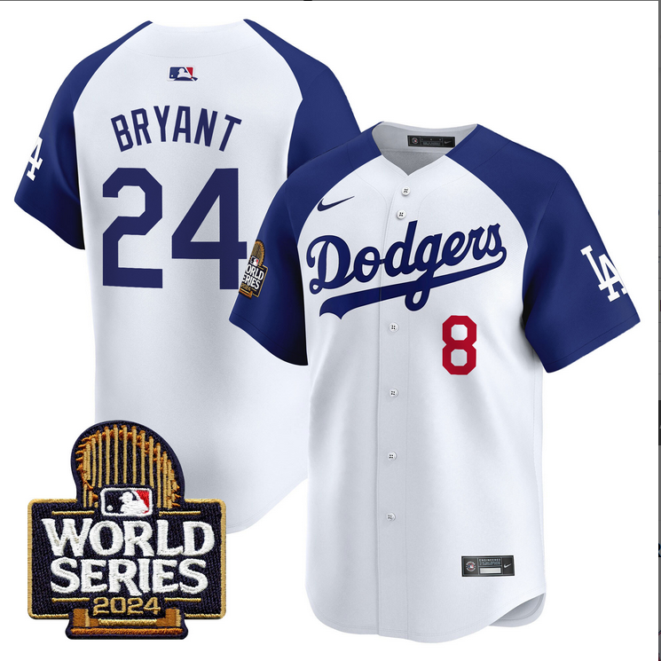 Men MLB Los Angeles Dodgers 24 Bryant white 2024 World Series Champions Patch Limited Jersey20241105 style 2
